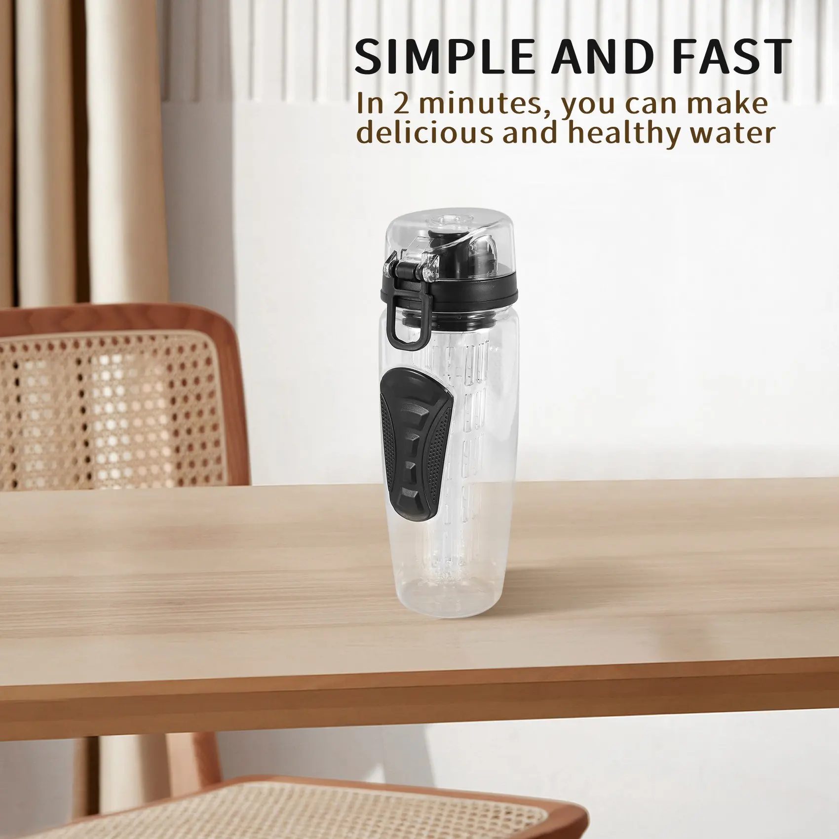 A03V 1000 ml / 32 oz fruitinfuus waterfles plastic sport detox gezondheid zwart