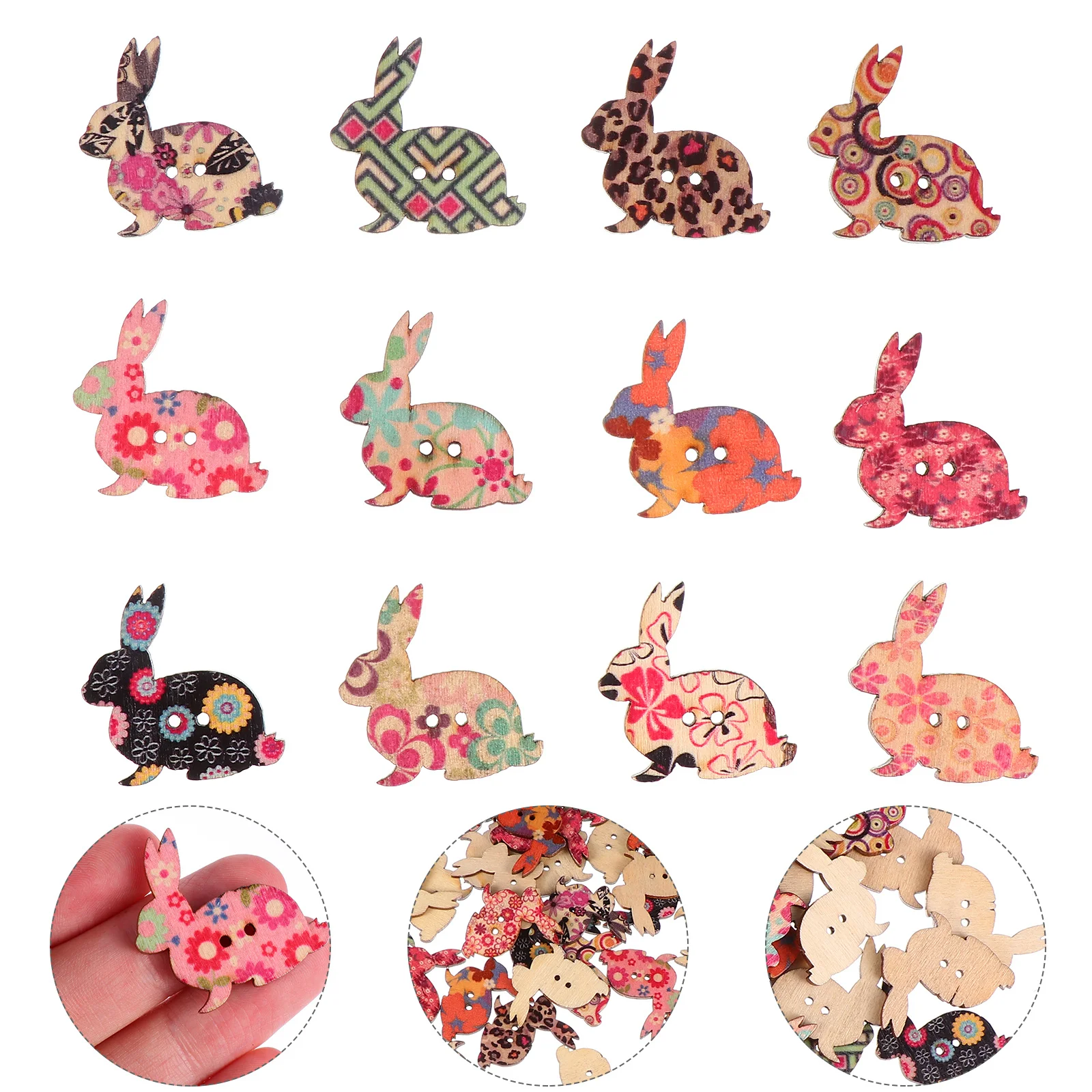 

100Pcs Wooden Bunny Shaped Buttons Rabbit Printed Two Holes DIY Sewing Knitting Scrapbook Craft Materials Wooden Buttons