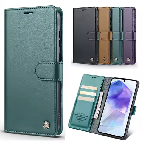 Luxury Leather Wallet Flip Case for Samsung S24 Ultra S23 Plus S22 Pro S21 FE S20 Galaxy A55 A35 A25 A15 Phone Protective Case