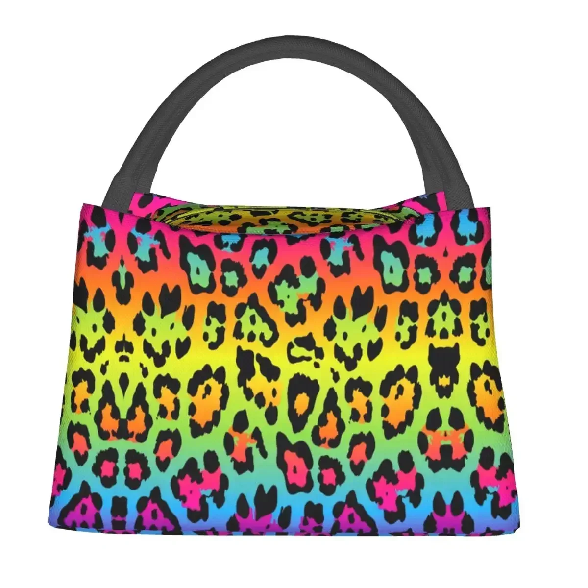 Rainbow Leopard Print Lunch Bags Insulated Bento Box Resuable Lunch Tote Picnic Bags Cooler Thermal Bag for Woman Children Work