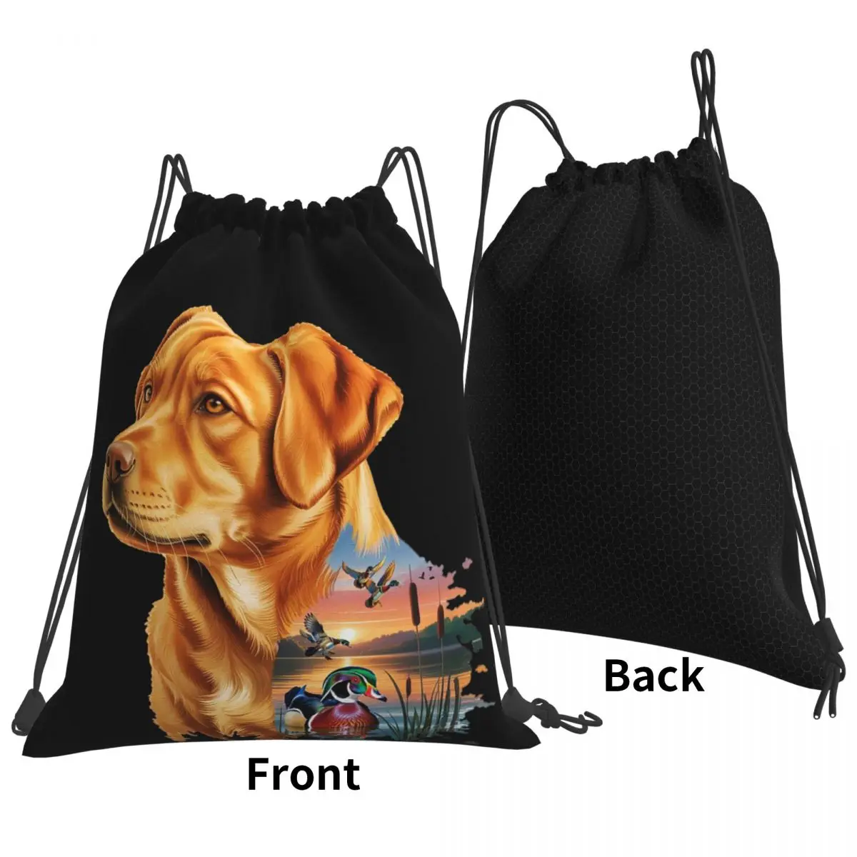 Fox Red Labrador And Wood Duck Sunrise Backpacks Fashion Drawstring Bags Shoes Bag Book Bags for Man Woman Students