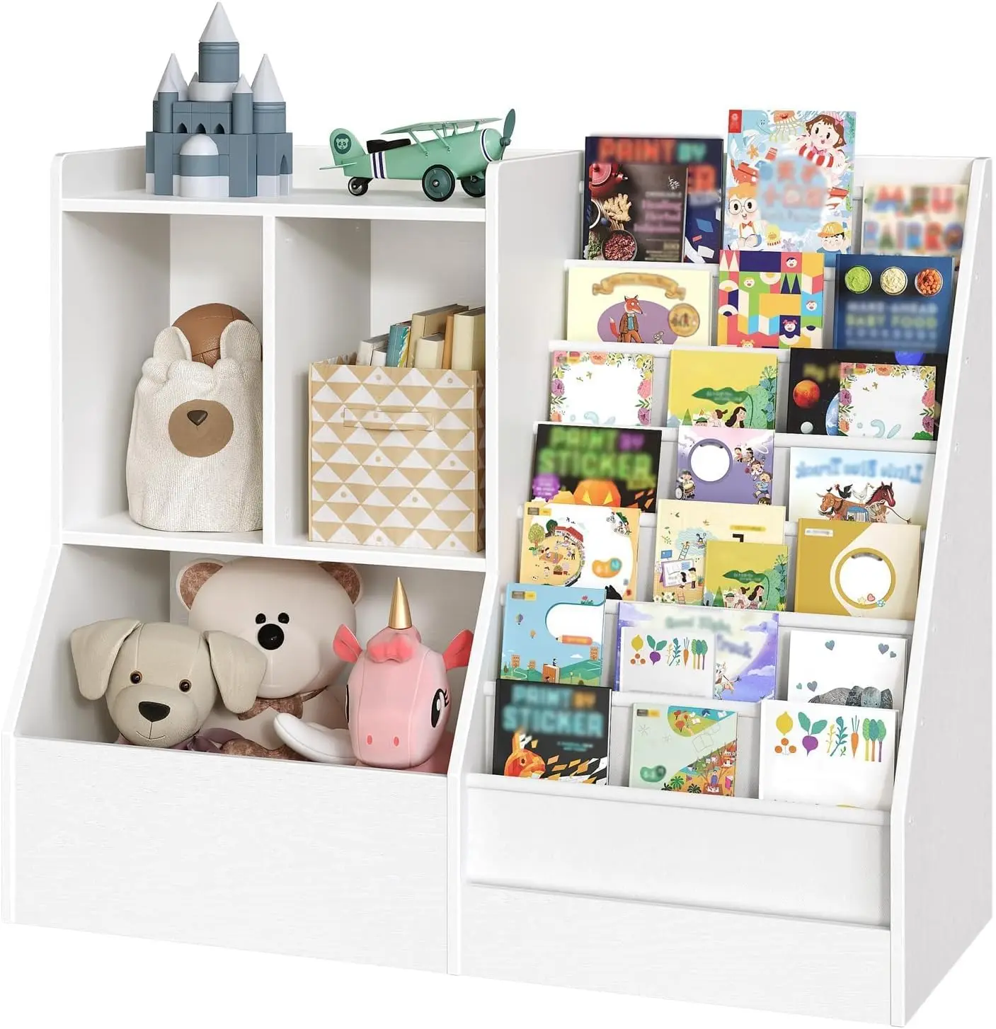 

39.4" Kids Bookshelf with 7 Fabric Sling Layers, Toy Storage Organizer for Playroom, Bedroom, Nursery in White