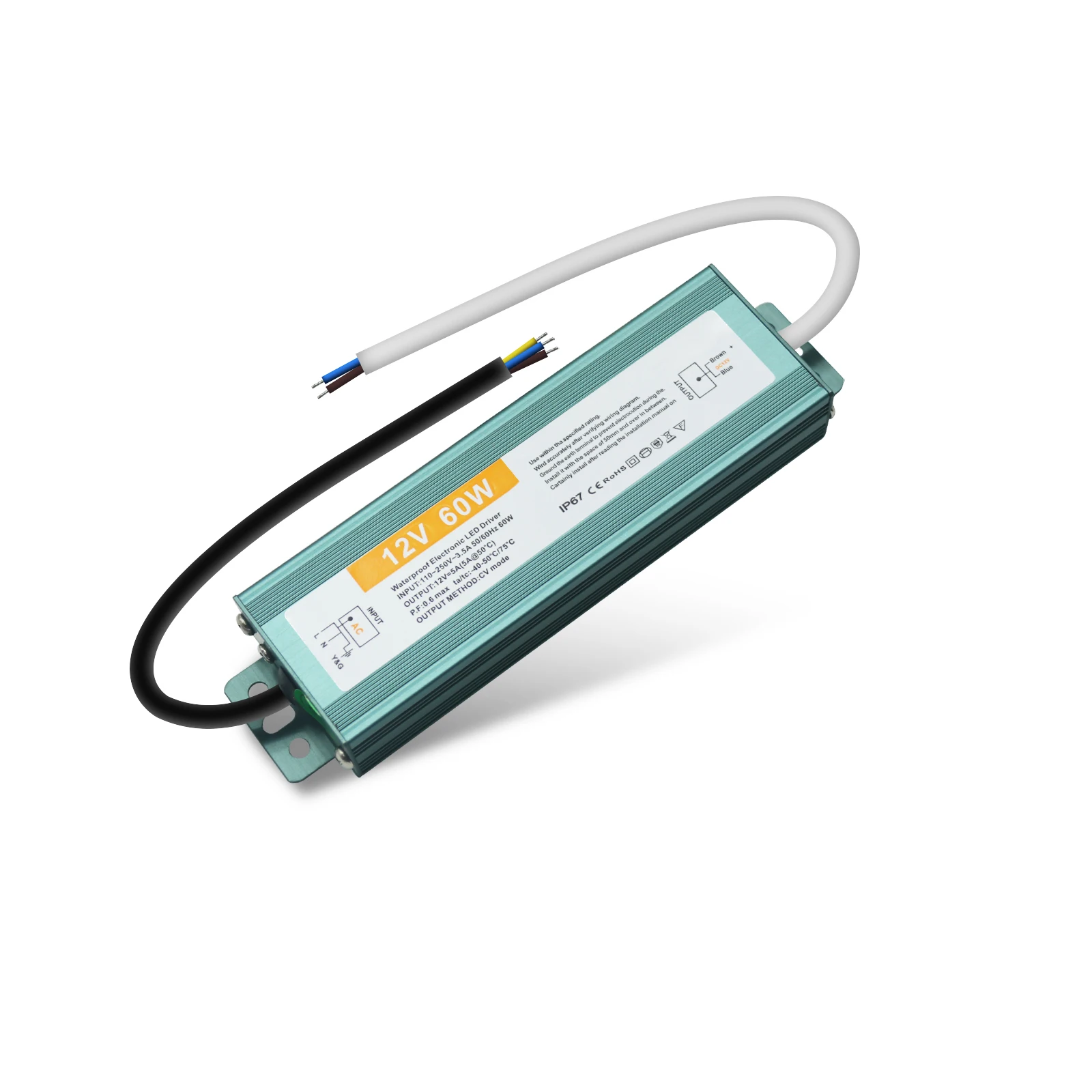 Outdoor LED-Treiber IP67 Wasserdicht AC 110-250V zu DC 12V/24V Netzteil Transformator 60W-600W für LED-Beleuchtung