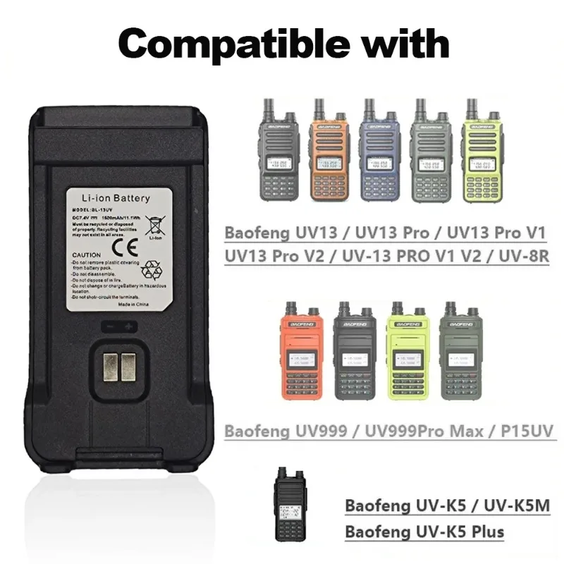 Für BAOFENG Walkie Talkie Batterie BL-13UV 1500 mAh DC 7,4 V für BF-UV13 UV-13Pro UV5R P15UV Zwei Weg Radios Unterstützung Typ-C Ladung