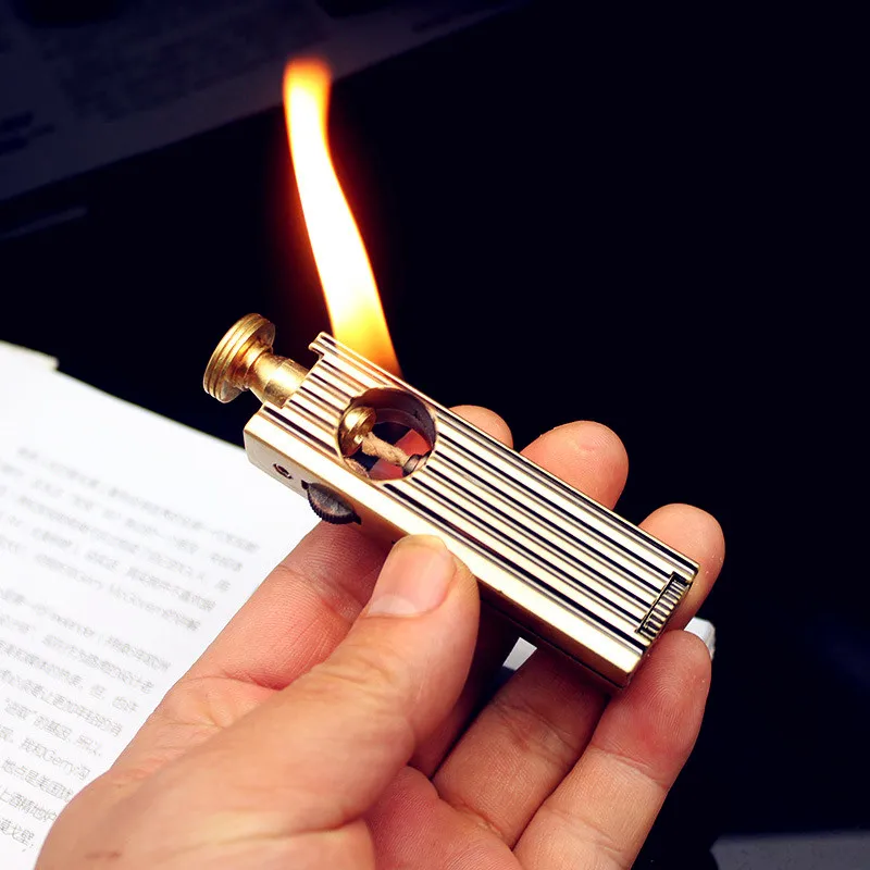 

New Retro Horizontal Pull Type Pure Copper Horizontal Two-Way Grinding Wheel Ignition Oil Lighter Smoking Accessories Gadgets