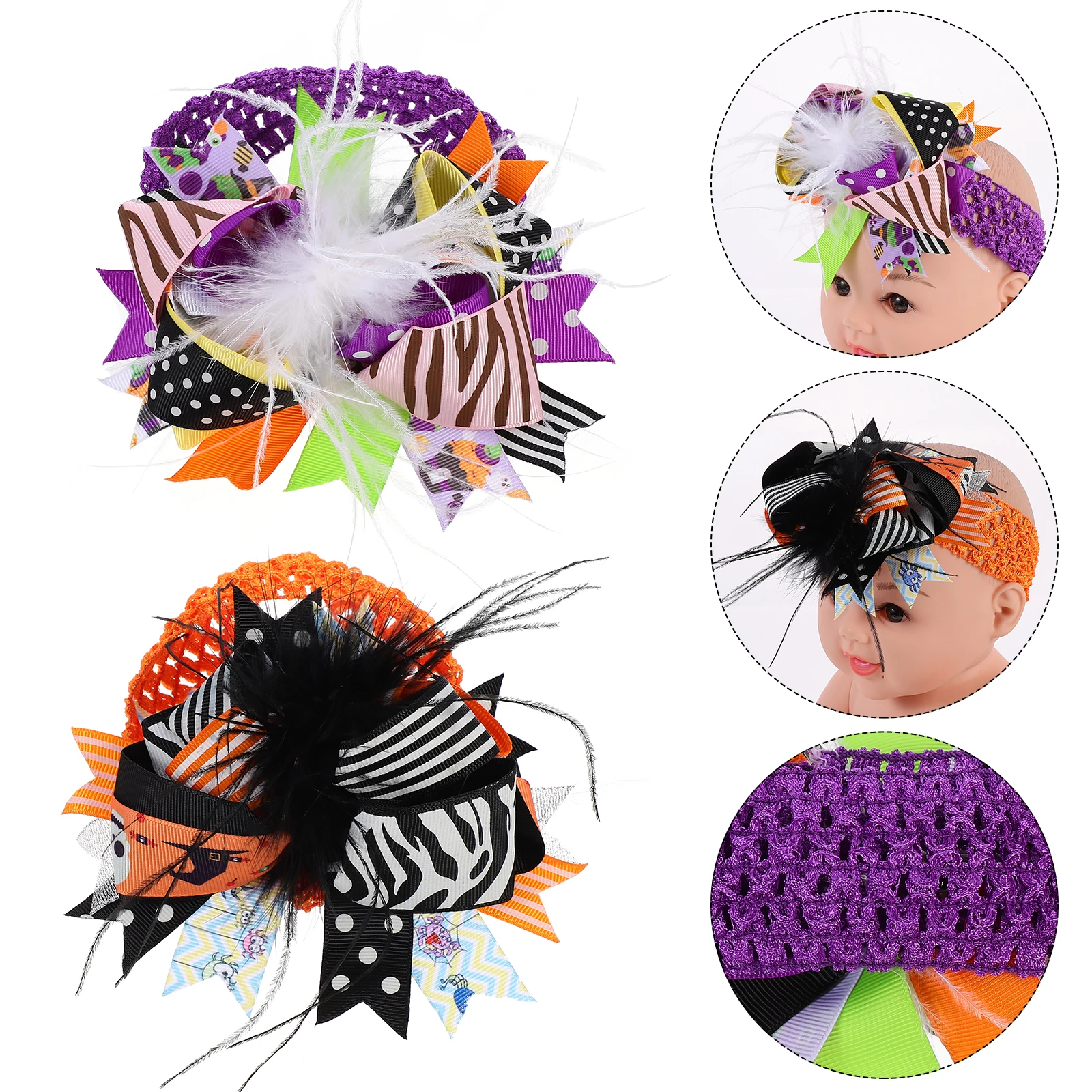 

2pcs Bow Headband Halloween Baby Hair Band Cute Bows for Girl Flower Party Photo Shoot Costume Elastic Newborn Toddler Headband