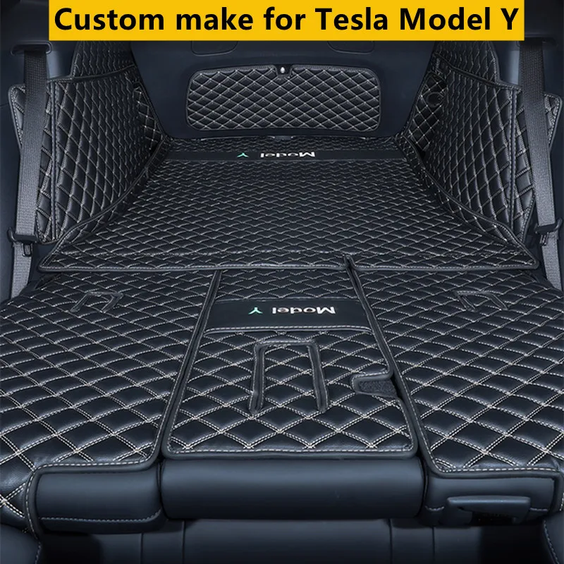 Front And Rear Car Trunk Mat For Tesla Model Y Full Surround Microfiber Leather Protective Pad Interior Modification Accessories