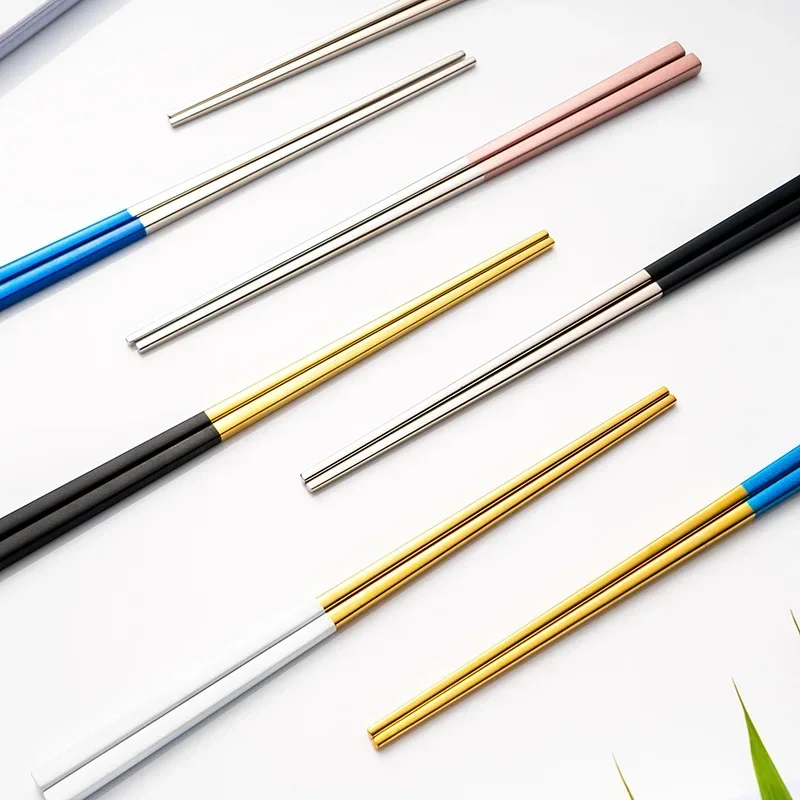 High Quality 304 Stainless Steel Square Chopsticks Titanium Gold Rose Sushi Colorful Chinese Japanese