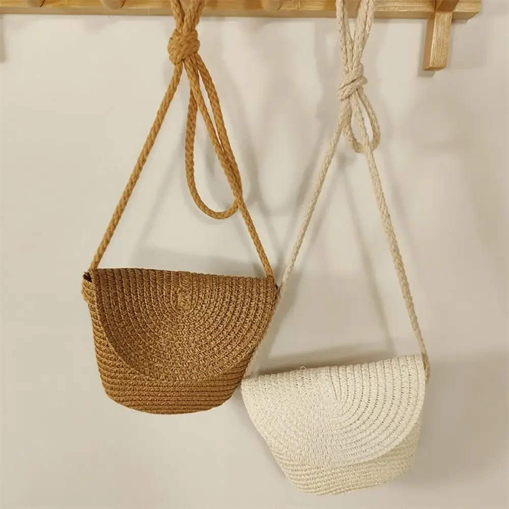 Fashion Straw Straw Bag Shell Shape Handmade Straw Handbag Summer Beach Bag Kid Children