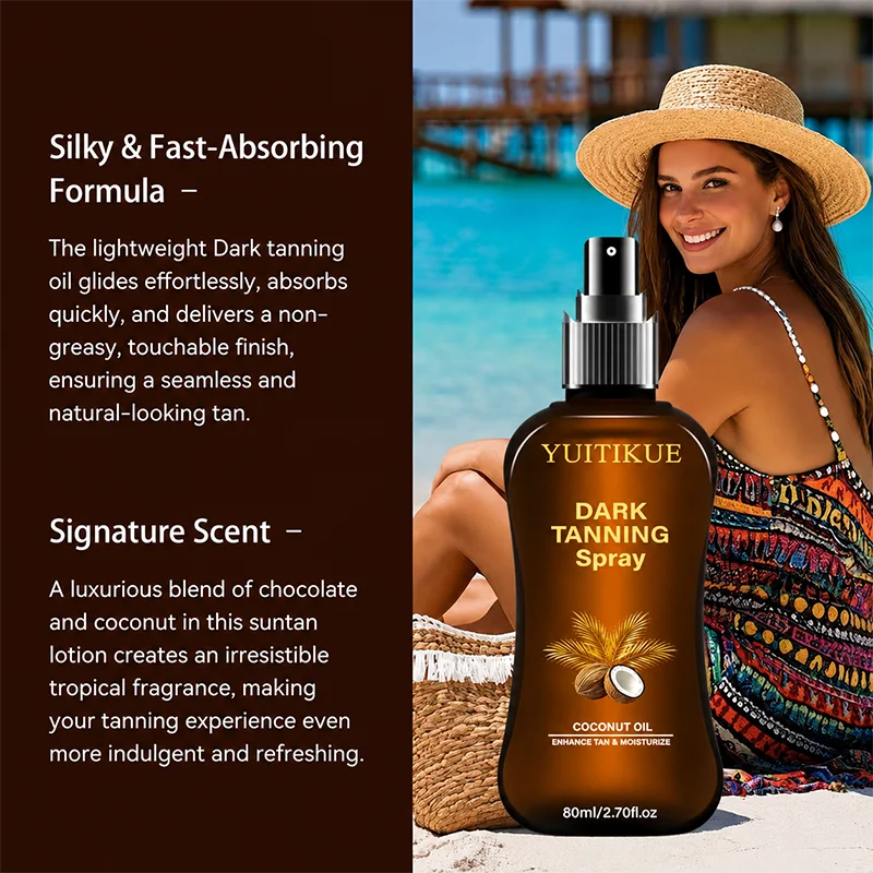 YUITIKUE Coconut Oil Dark Tanning Spray 80ml, Fast Tanning Accelerator for Rich, Long-Lasting Bronze Skin