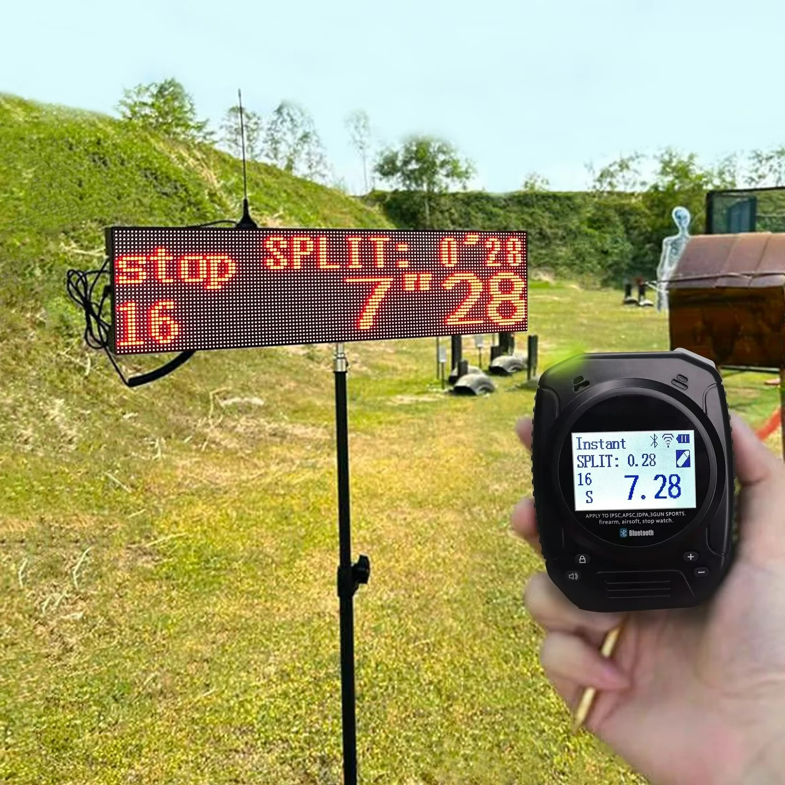 

Official Timing Equipment for IPSC Competitions Including Bluetooth Shot Timer and LED Score Board Wireless Connect