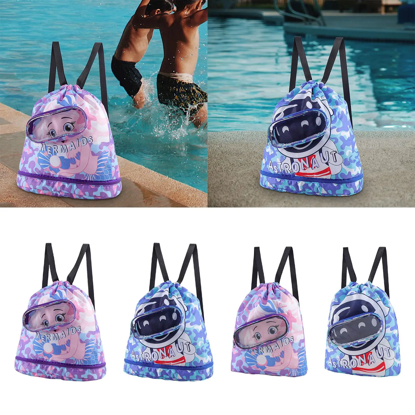 Drawstring Backpack Cute Print Water Resistant for Boys and Girls Lightweight Sports Swim Backpack Drawstring Bag Swimming Bag