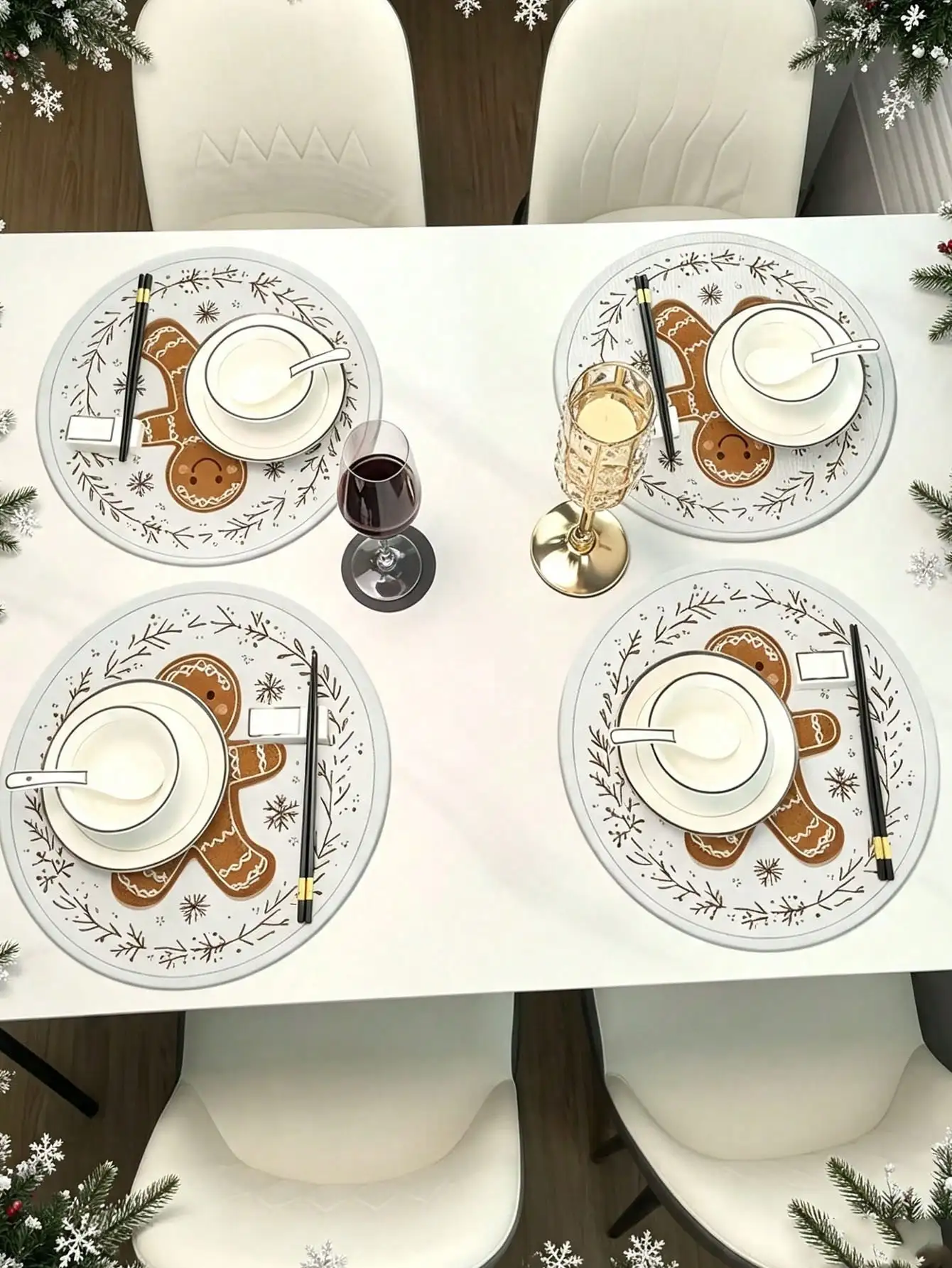 8/4pcs/1pc Christmas Gingerbread Man Placemat – Table Decoration Suitable For Christmas Parties, Christmas Tree Decor, Themed Parties, Thanksgiving, New Year's, Party Favors, Holiday Gatherings, And Festive Scene Decorations.