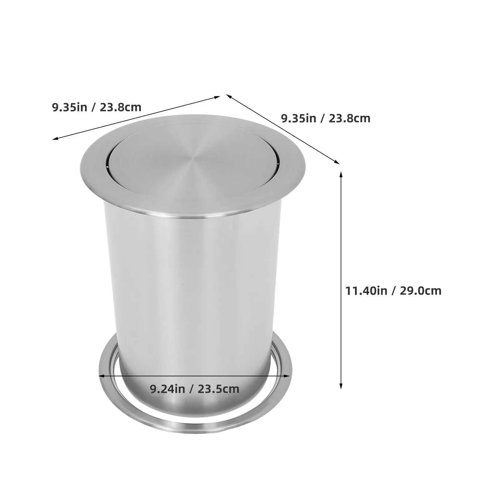 Embedded Trash Can Stainless Steel Round Lid Countertop Drop-in Garbage Chute Built-in Kitchen Office Restaurant Bin