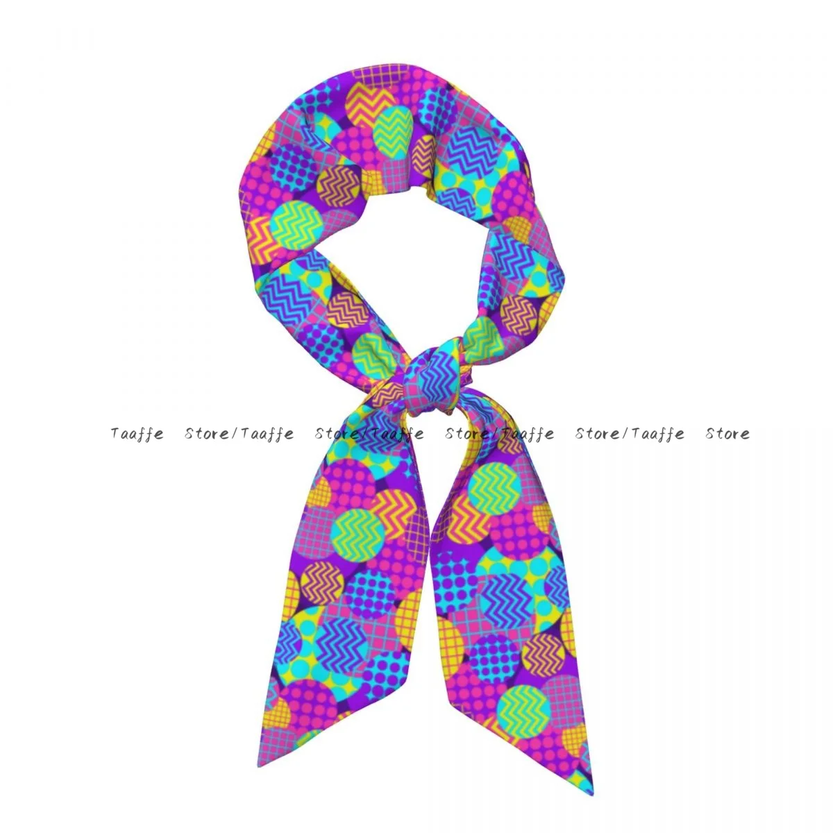 Fake Silk Scarf Women Hair Band Circles 1980s Style Geometric Memphis Headdress Accessories Lady Scarf Ribbon Neck Ties for Bag