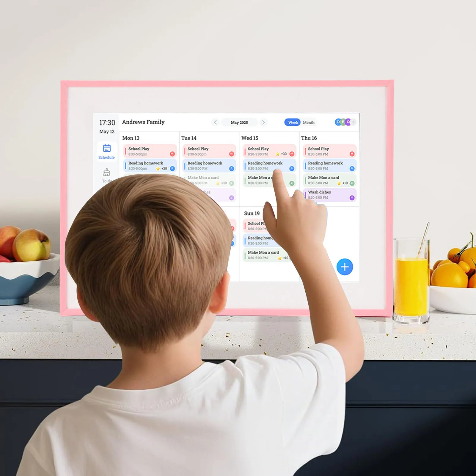 

Pink 10.1in Electronic Calendar Smart Digital Calendar HD Touchscreen Family Planner with Chore Chart Meal Plan for Home Family