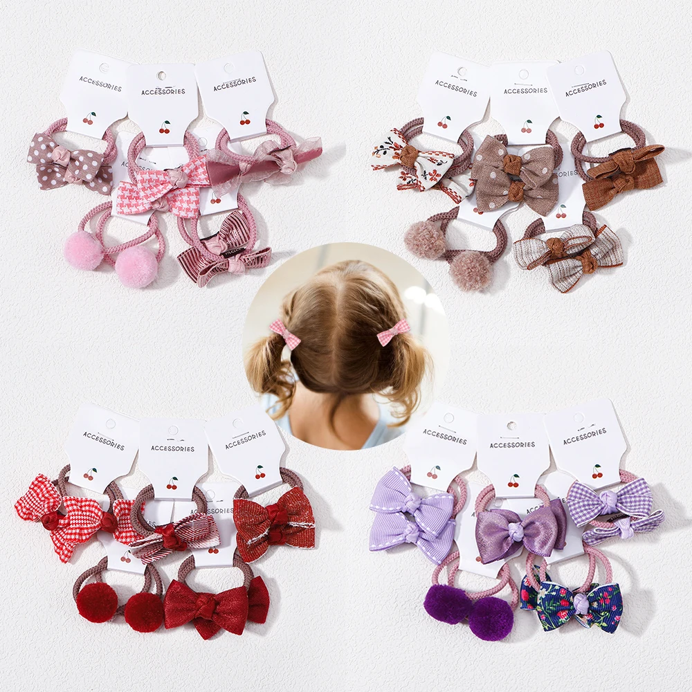 

10Pcs/set New Children's Bow Rubber Band Fashion Solid Color Printed Hair Ring - Hair Clip Hair Accessories Hairpin Gift