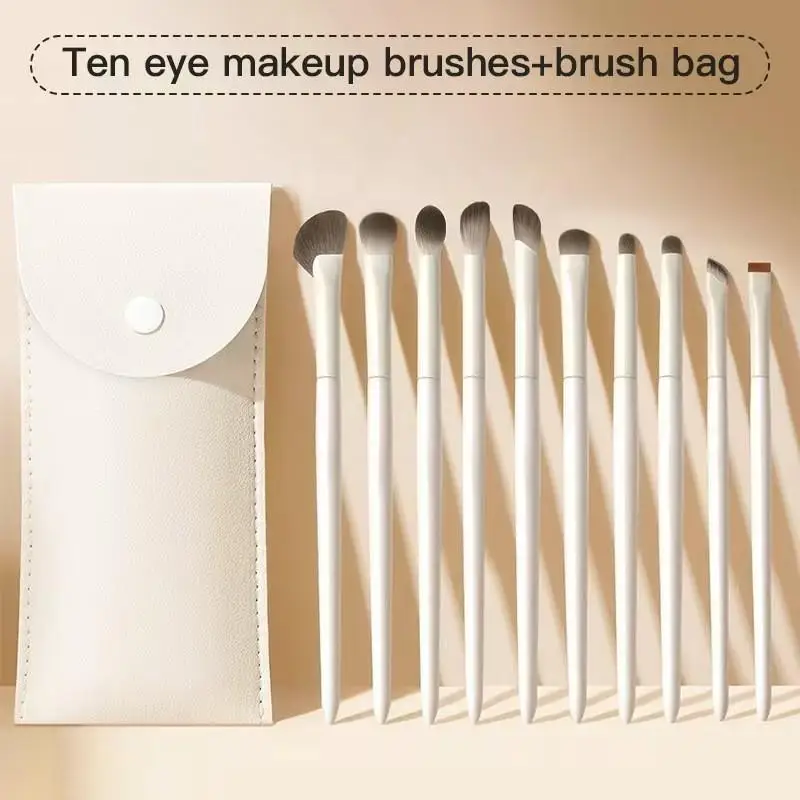 New Sale 10Pcs Natural Eye Makeup Brushes Set With Storage Bag Detail Eyeshadow Brush Makeup Brush White Ultra Soft Makeup Tool