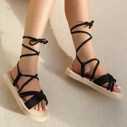 Women's Peep Toe Sandal Trend Cloth Strap Women Flat Sandals Anti-slip Soft Soled Casual Shoes Fashion One Line Strap Beach Shoe