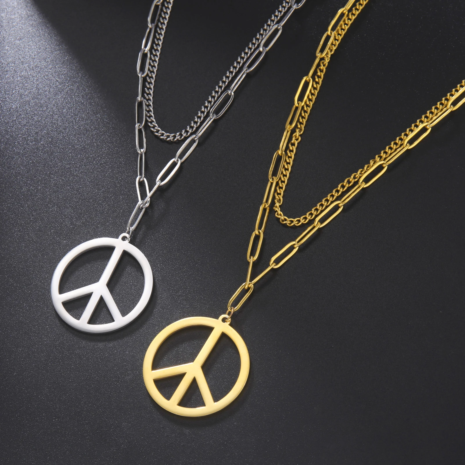Amaxer Women's Double Layer Necklace Openwork Round Tree Branch Pendant Minimalism Vintage Female Male Accessories Couple Gifts image 2