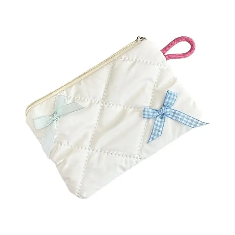 

G6KF Pearlescents Bowknot Decorated Storage Bag Multipurpose Makeup Toiletry Organizers Portable Travel Cosmetic