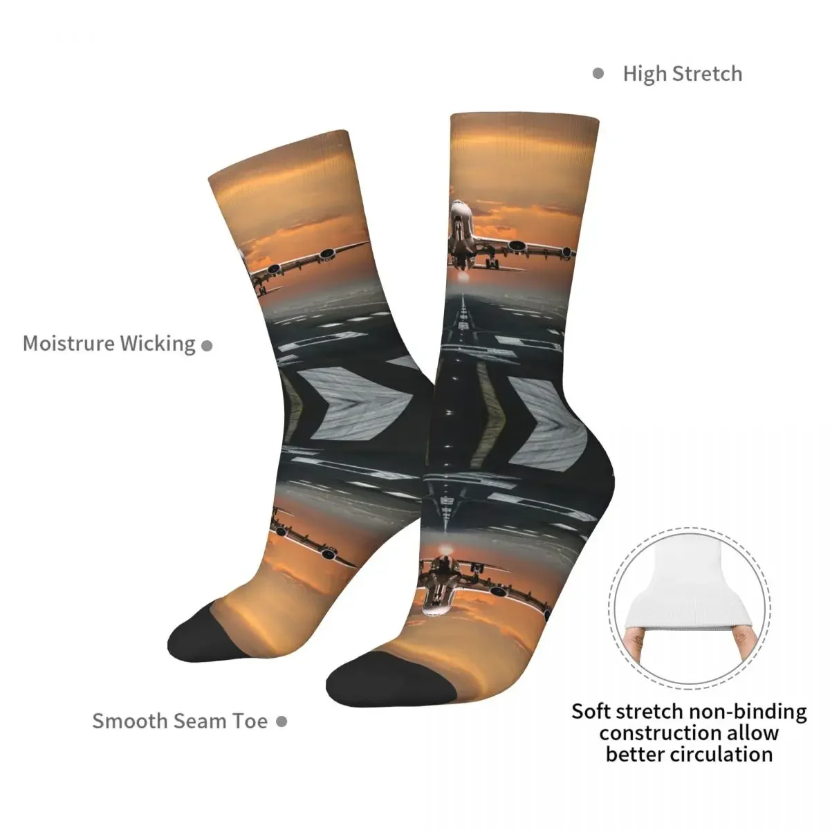 Airplane Takeoff Socks Harajuku High Quality Stockings All Season Long Socks Accessories for Man's Woman's Gifts