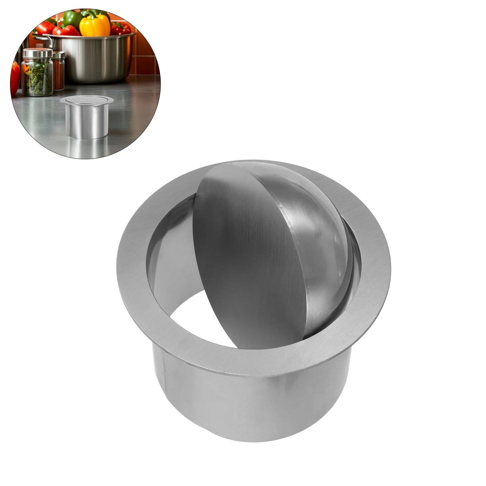 

Countertop Embedded Recessed Trash Lid 13cm Stainless Steel Built-in Flip Cover for Waste Bin Kitchen Bathroom