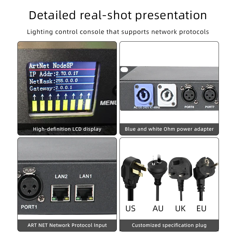 Stage Artnet Dmx 8 Way Network Expander Output 8x512 4096 Channels For Satge Dj Lighting Controller Artnet To DMX Node DJ Disco