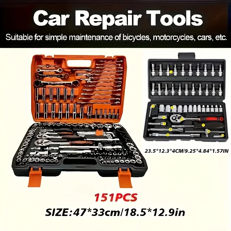 151/46-piece set of automotive machinery tool kits - ratchet torque wrench, integrated solution for motorcycle repair tools