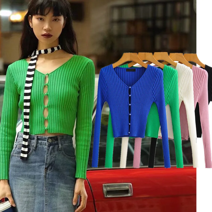 Dave&Di  Summer Cardigans Women Ins Fashion Sweaters  Blogger High Street Retro Pearls Button V-neck Sexy Short Knitted Tops