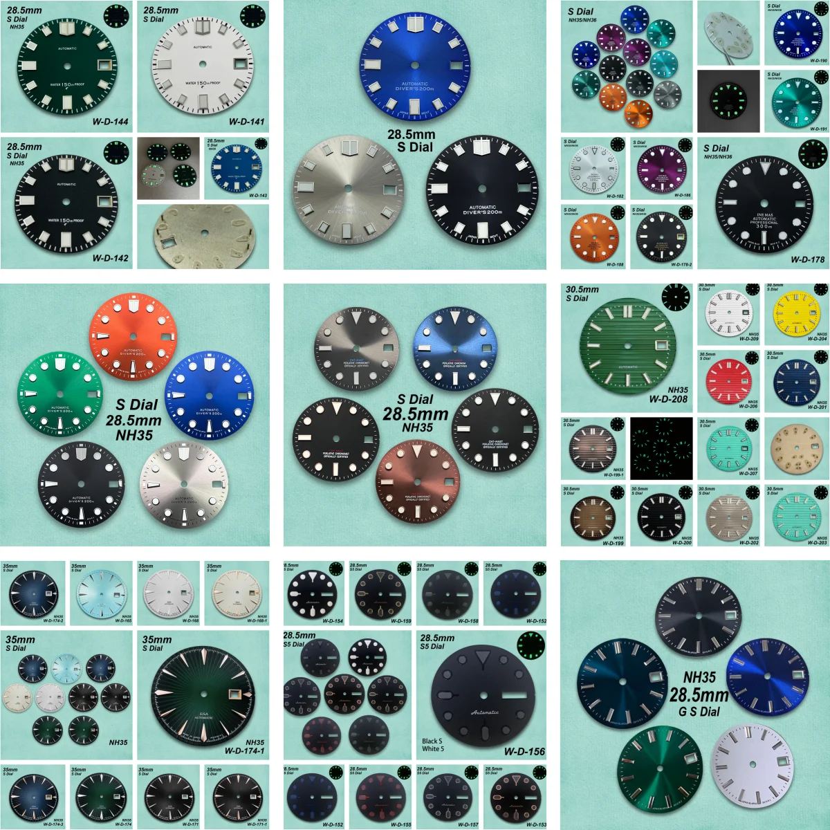 

28.5/29/30.5/35mm SKX007/Cocktail S/S 5 Logo Dial Fit NH35/NH36 Movement Green/Ice Blue Luminous Watch Modification Accessories