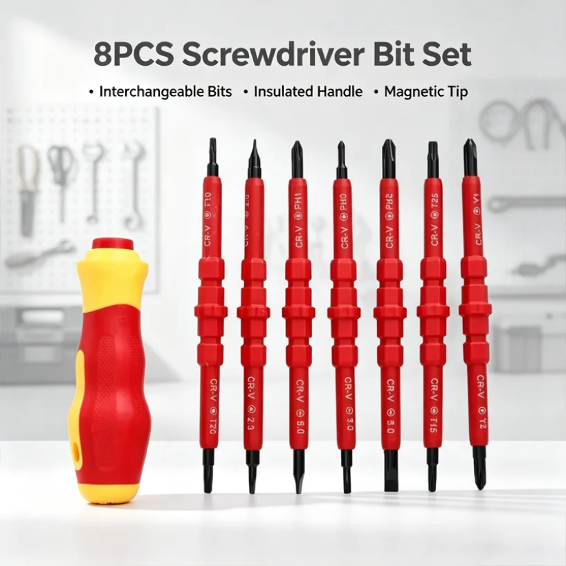 10Pcs Interchangeable Blade Insulated Screwdriver Set with Case Magnetic 500V Home and Professional Use Electricians Tools