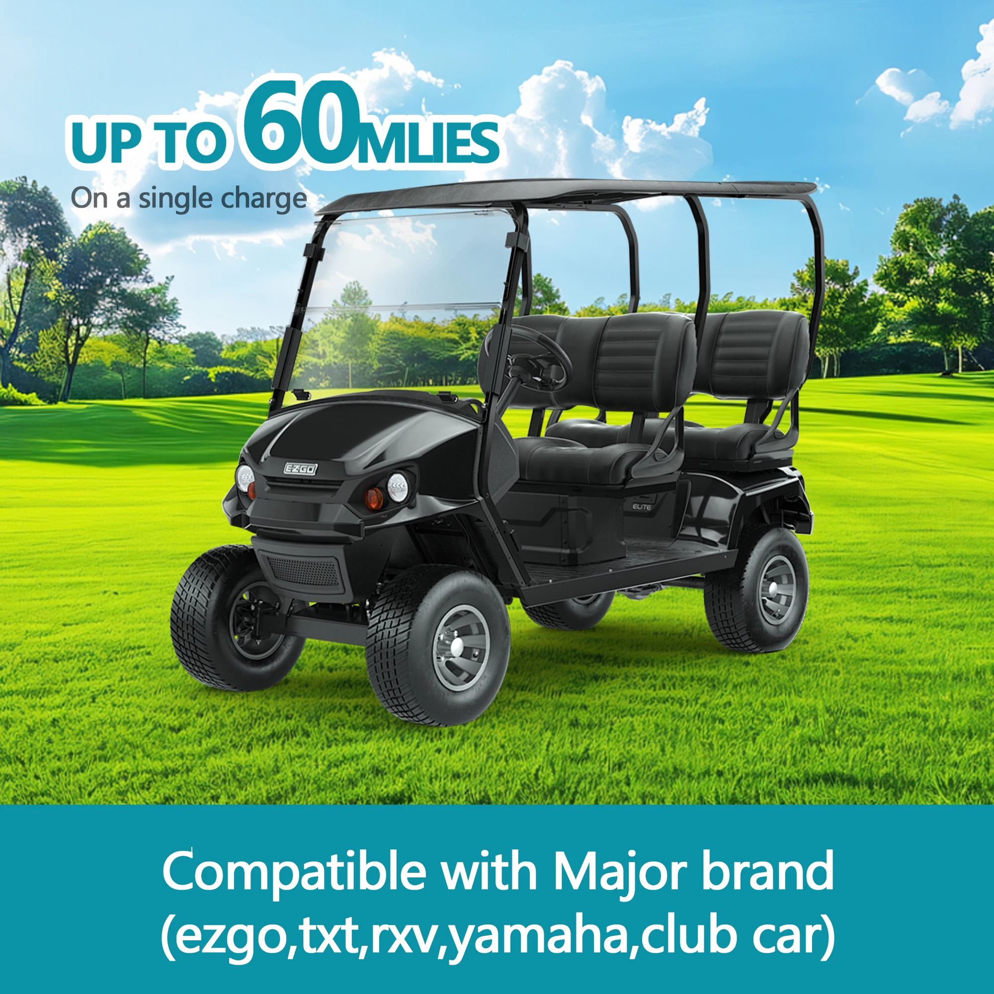 48V 150Ah LiFePO4 Lithium Battery Kits Golf Cart Built-in Smart 200A BMS 25A Charger for EZGO Club Car Yamaha Golf Cart Buggy