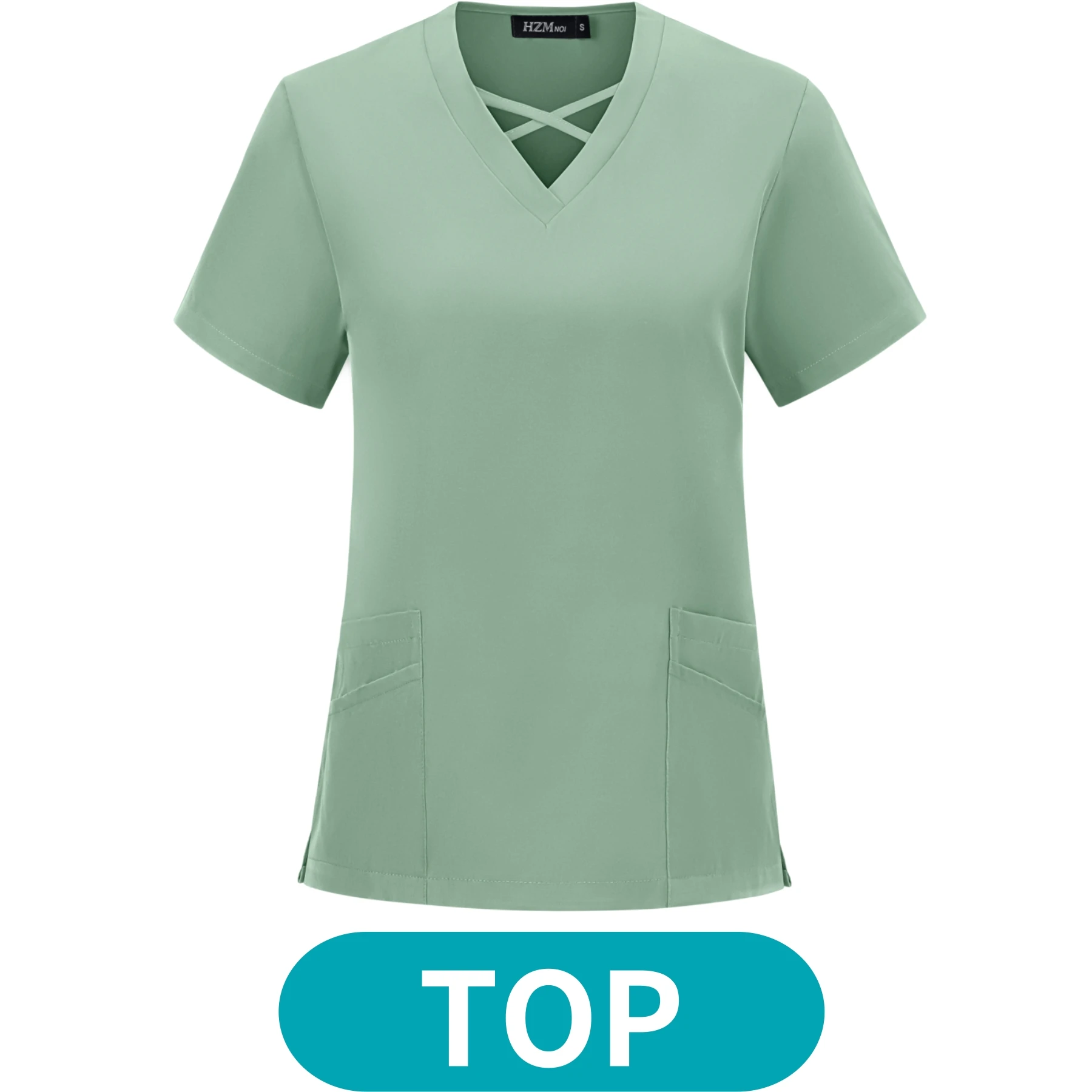 Mulheres com Pescoço X de cor sólida Cirúrgico Workwear, Fatos de Esfoliação, Top, Corredor, Tops, Calças, Hospital, Doutor, Uniforme de Enfermagem, Moda