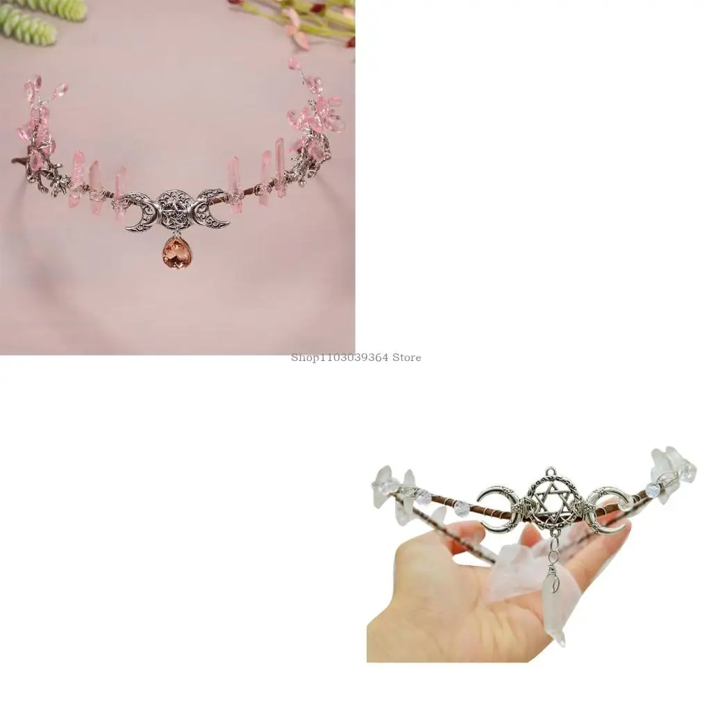 

Witch Headband with Charm Bride Crystal Carved Moon Witch Halloween Role Play