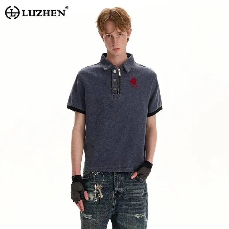 LUZHEN 2026 Summer Embroidery Logo Short Sleeve T-shirts Men's Elegant Polo Neck High Quality Stylish Casual Male Clothes JY7875