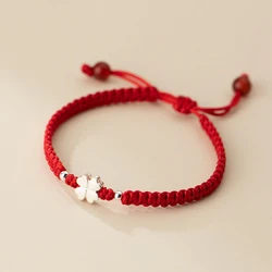 Fashionable Chinese Style Woven Bracelet for Women Lucky Four Leaf Clover Charm Hand Rope Simple Accessories Gifts