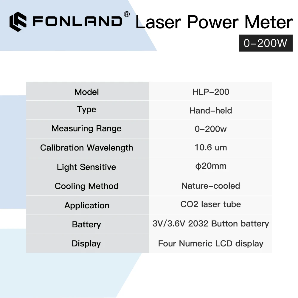 Fonland-medidor de potencia de tubo láser CO2 de mano, 0-200W, HLP-200B para máquina de grabado y corte láser, envío rápido