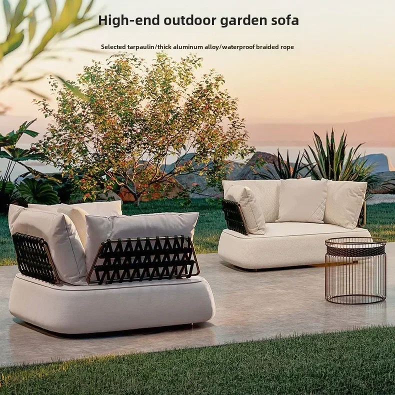 Outdoor Courtyard Rattan Sofa Combination Outdoor Balcony Garden Open-air Single Double Triple Leisure Rattan Sofa Chair