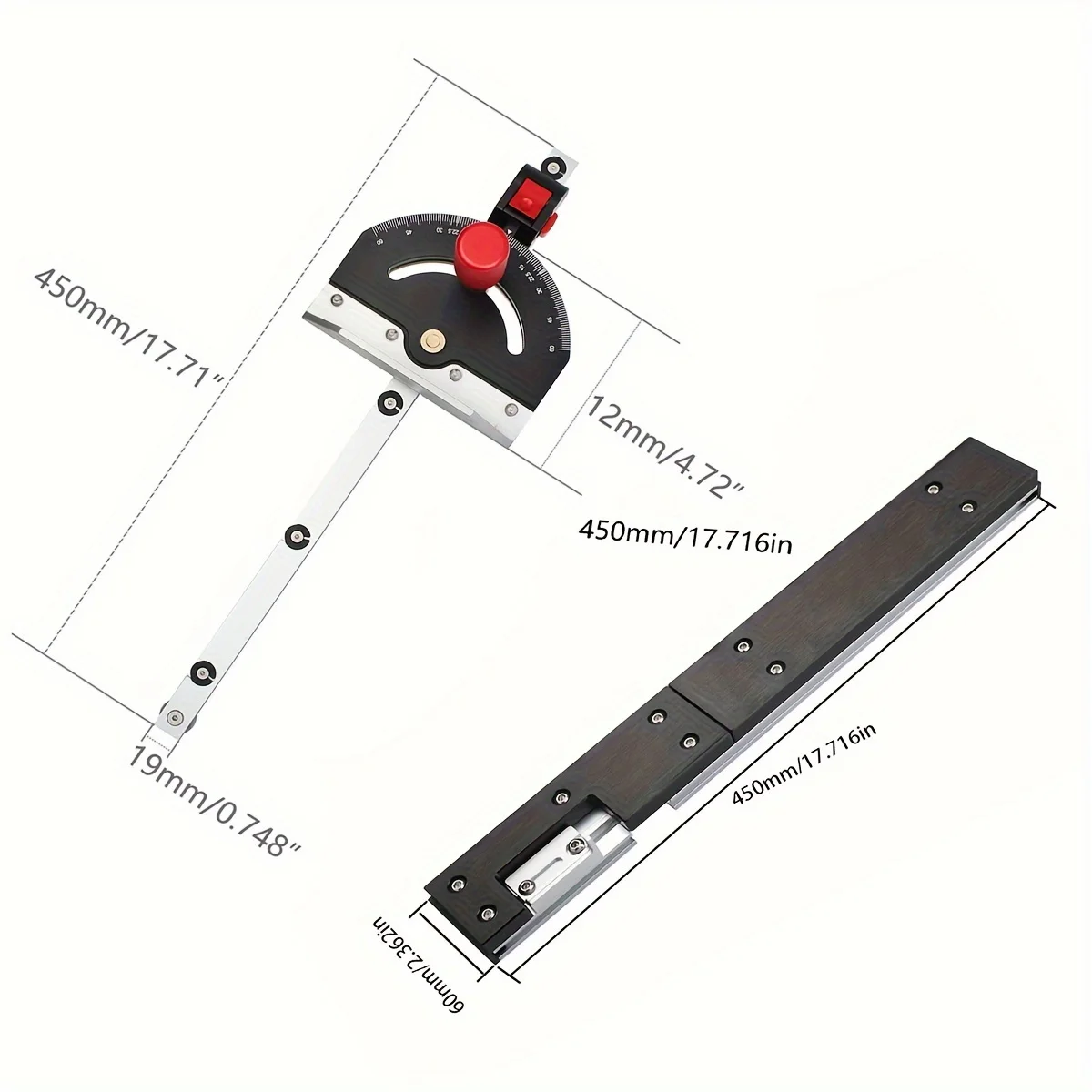 Miter Gauge or Tenoning Ruler Aluminum Handle Benches Table Saw Router Sawing Assembly Ruler DIY Carpenter Woodworking Tools