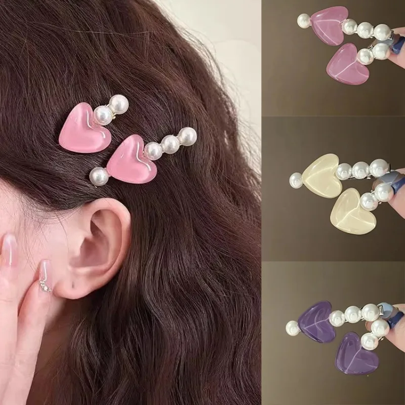 Заколка для волос принцессы с девичьим сердечком, заколка в виде утконоса с милым жемчугом, милая челка с краями, аксессуар для волос, женские заколки для волос для стильной заколки