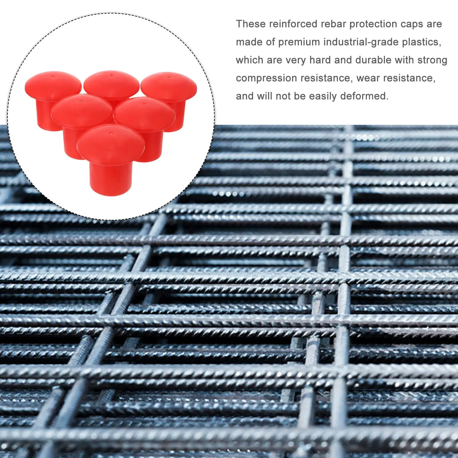 30Pcs Durable High Grade Plastic Rebar Safety Caps Strong Compression Wear Resistant Steel Bar Protective Covers Bright Red