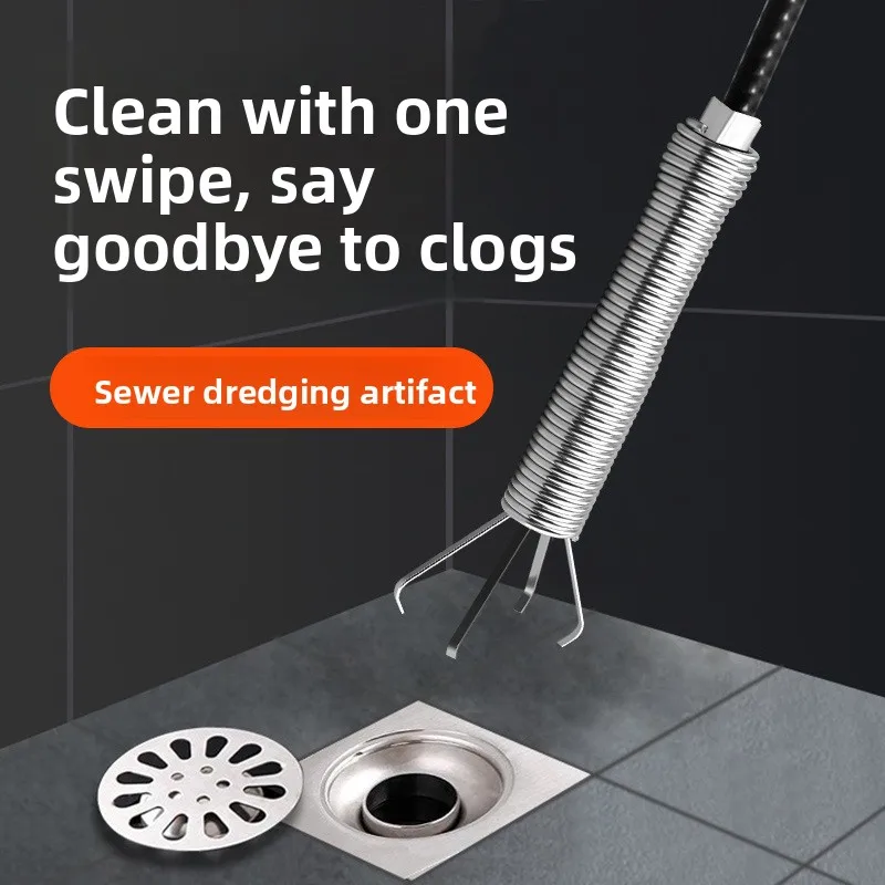 Manual Drain Unclogging, Flexible Spring, Long‑grab Pick‑up Claw Blocked Toilet Sewage Pipeline Cleaning