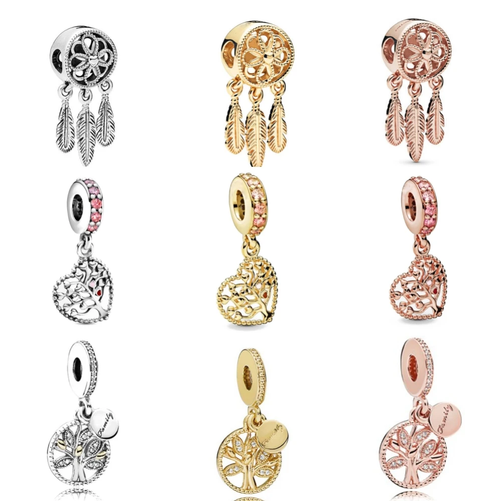 NEW Rose Gold Plated Spiritual Dreamcatcher 925 Sterling Silver Charm Beads Fit Original Pandora Bracelet DIY Women Jewelry Gift