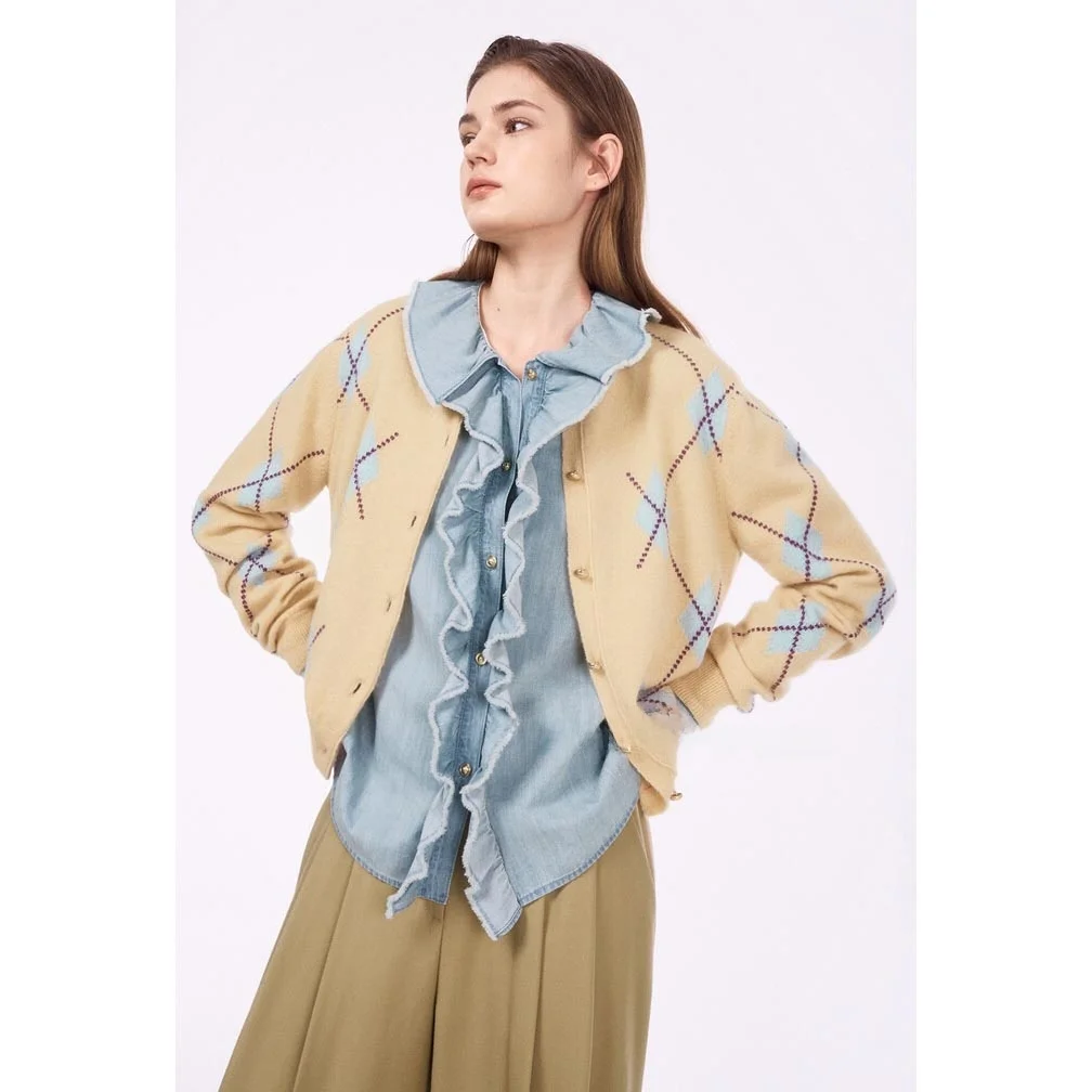 

Commuter Versatile Woolen Knitted Cardigan+ Vest Two-Piece Set Button Sle Long Sve Regular Length Korean Version