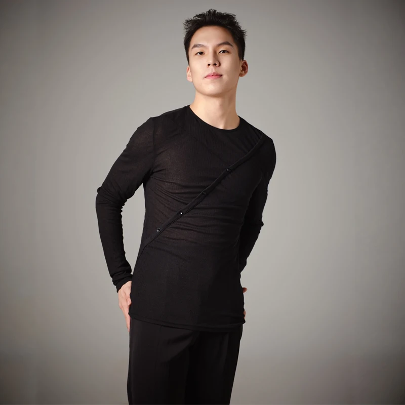 Schwarz Mesh Ballroom Dance Wettbewerb Tops Männer Modern Dance Top Erwachsene Rumba Samba Latin Dance Tops Praxis Tragen SL13583