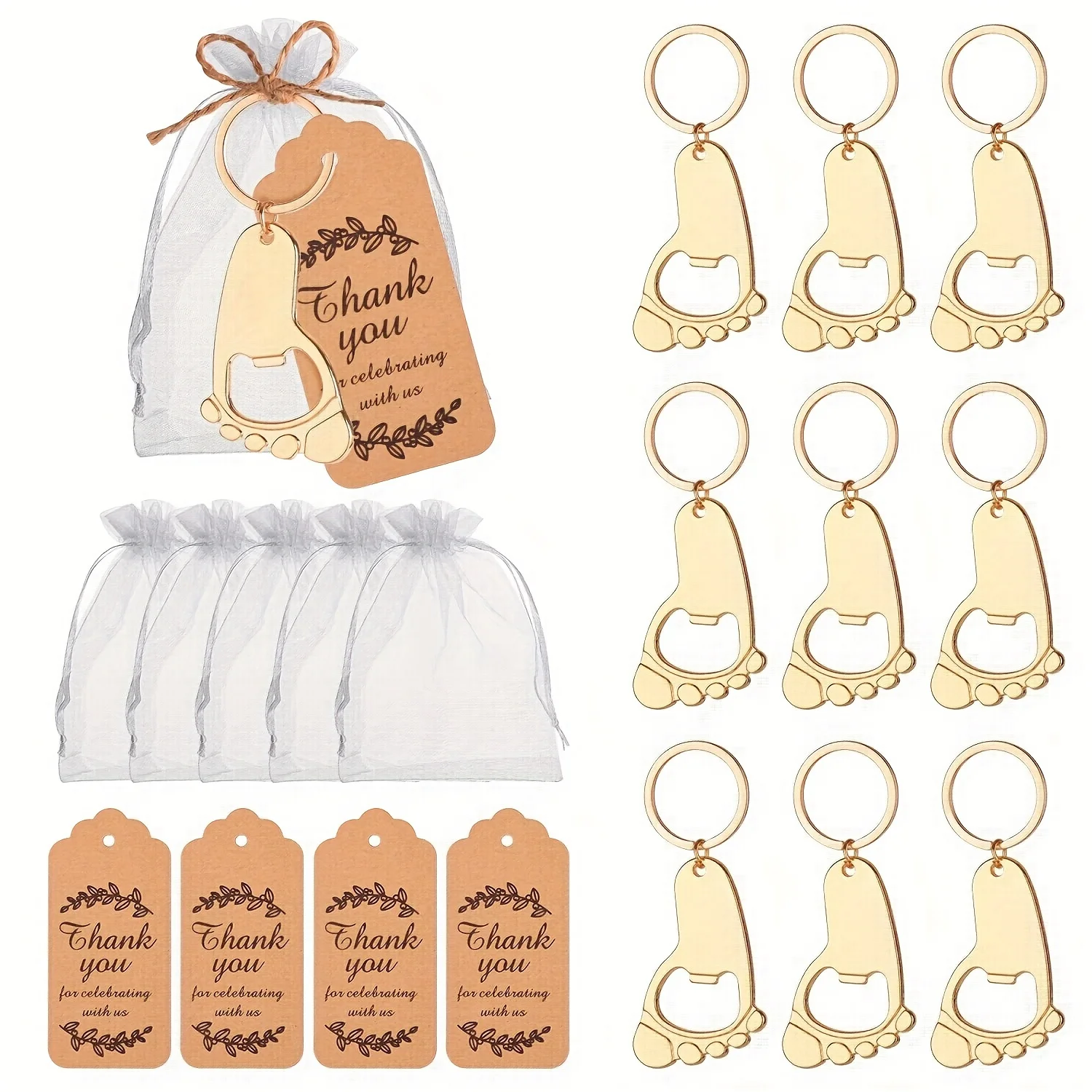 

16pcs Little Foot Bottle Opener Keychains - Metal Beer Opener Set - Ideal Baby Shower Favors