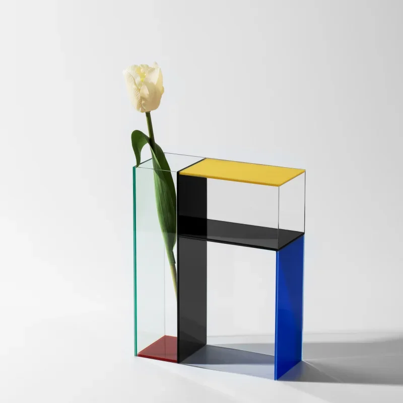 Florero acrílico con bloques colores vibrantes | Decoración del hogar arte moderno, hecha a mano, duradera y fácil