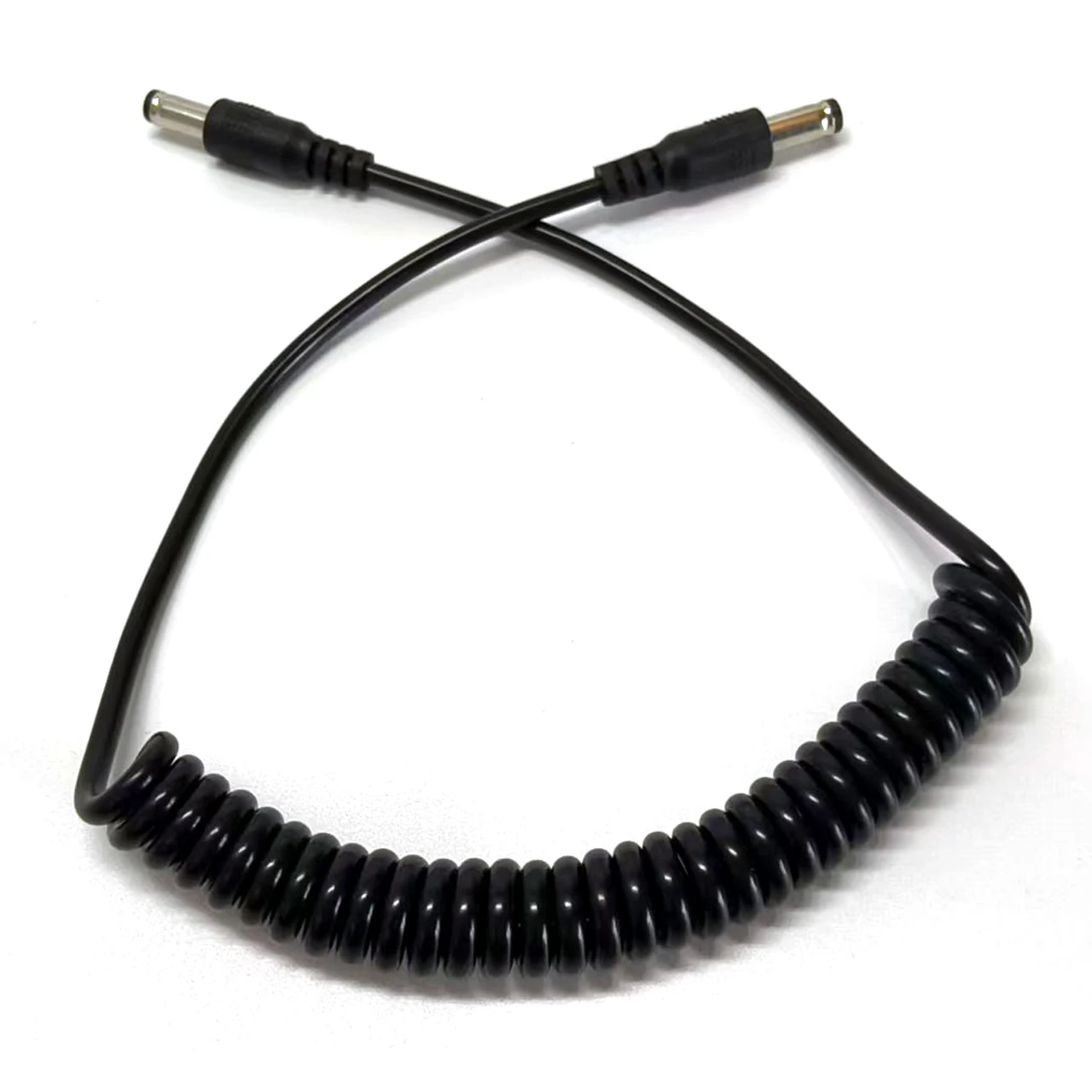 1PCS DC 5.5x2.1mm Male to Male Coiled Power Cable, 5.5*2.1mm Spring Extension Cord for LED Strip CCTV Camera Power Supply