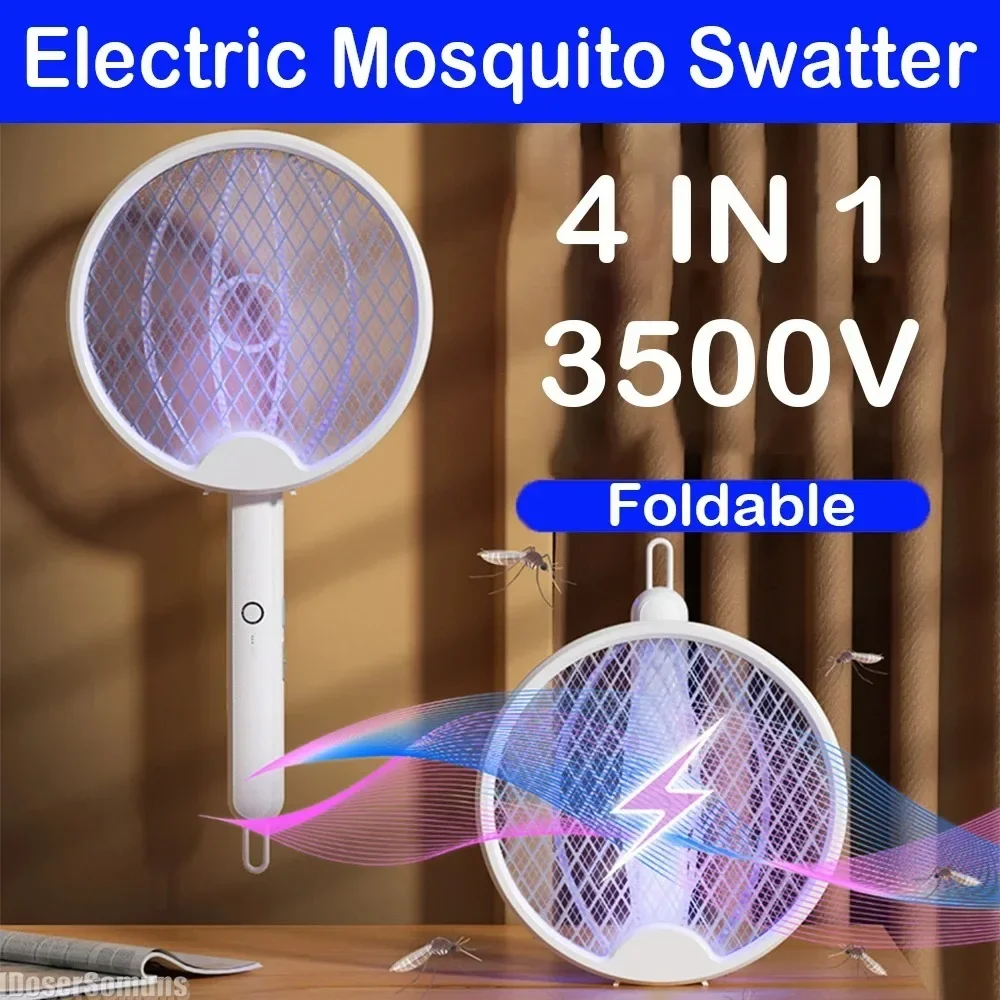 Foldable 3500V Electric Mosquito Killer Lamp Handheld Insect Bug Zapper with UV Light Trap Insect Exterminator USB Rechargeable